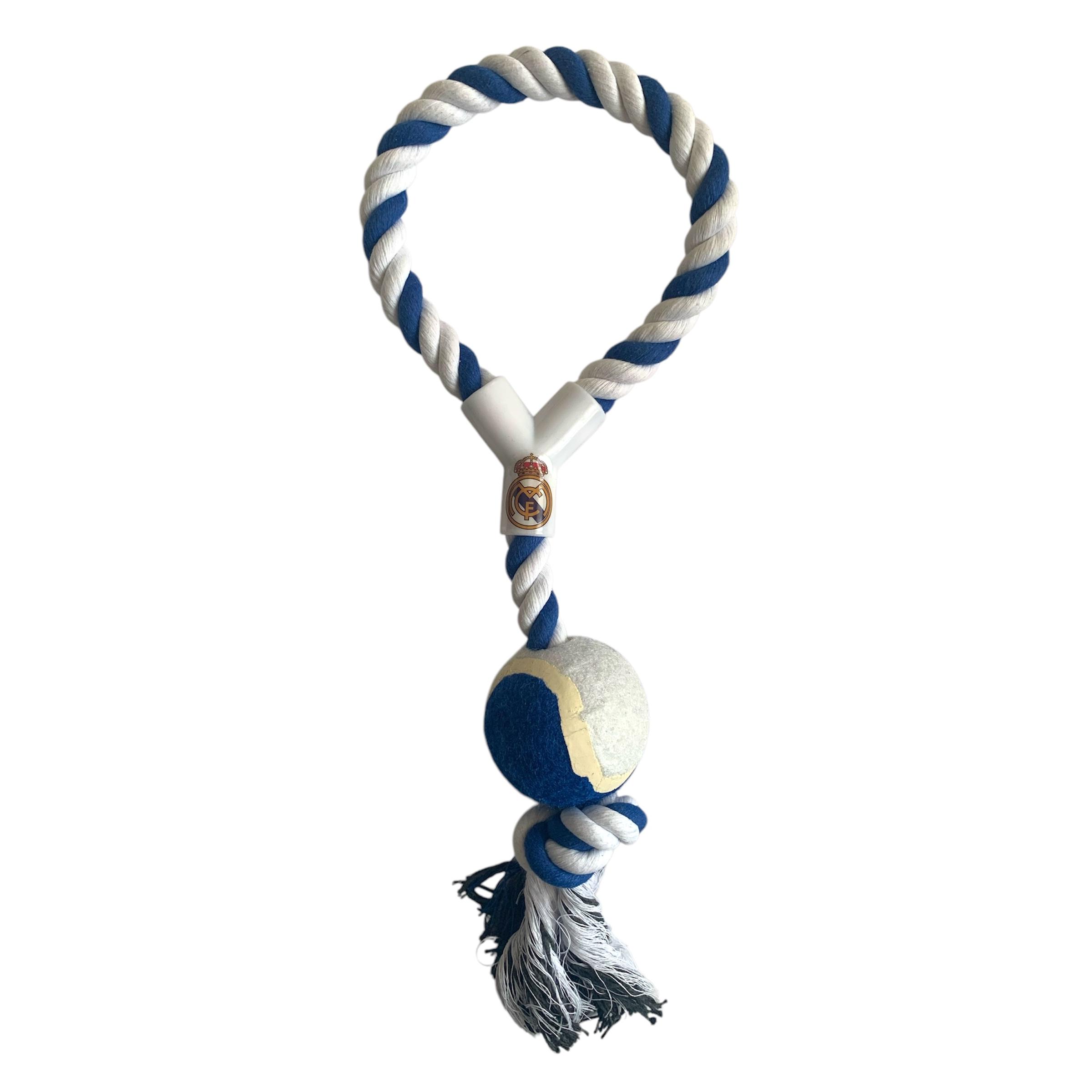 JUGUETE PERROS -REAL MADRID- PRODUCTO OFICIAL- MORDEDOR CUERDA Y PELOTA