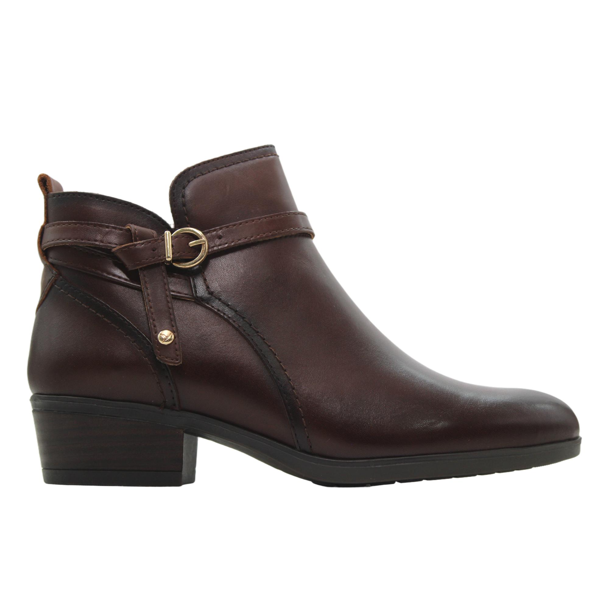 Pikolinos W1U-8901C1 Botines de piel lisa, caña baja, cremallera, tacon bloque, suela goma, para señora
