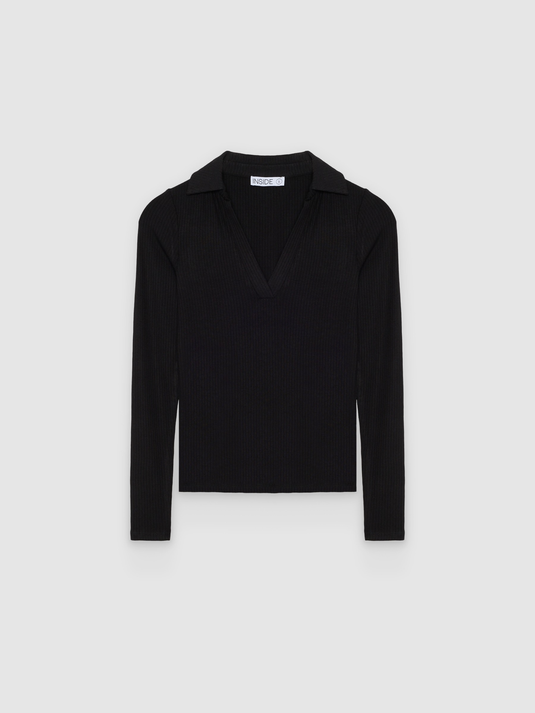Camiseta slim de manga larga con cuello polo en canalé: básica, entallada y cómoda para uso diario ideal! Envío y devolución gratuita en tienda INSIDE