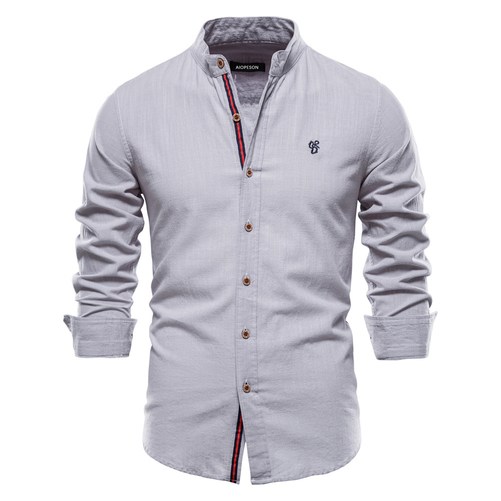 TK Camisa delgada de primavera y verano, camisa de manga larga de color sólido de negocios de moda para hombres de estilo japonés informal de algodón y lino para hombres (talla de EE. UU.)