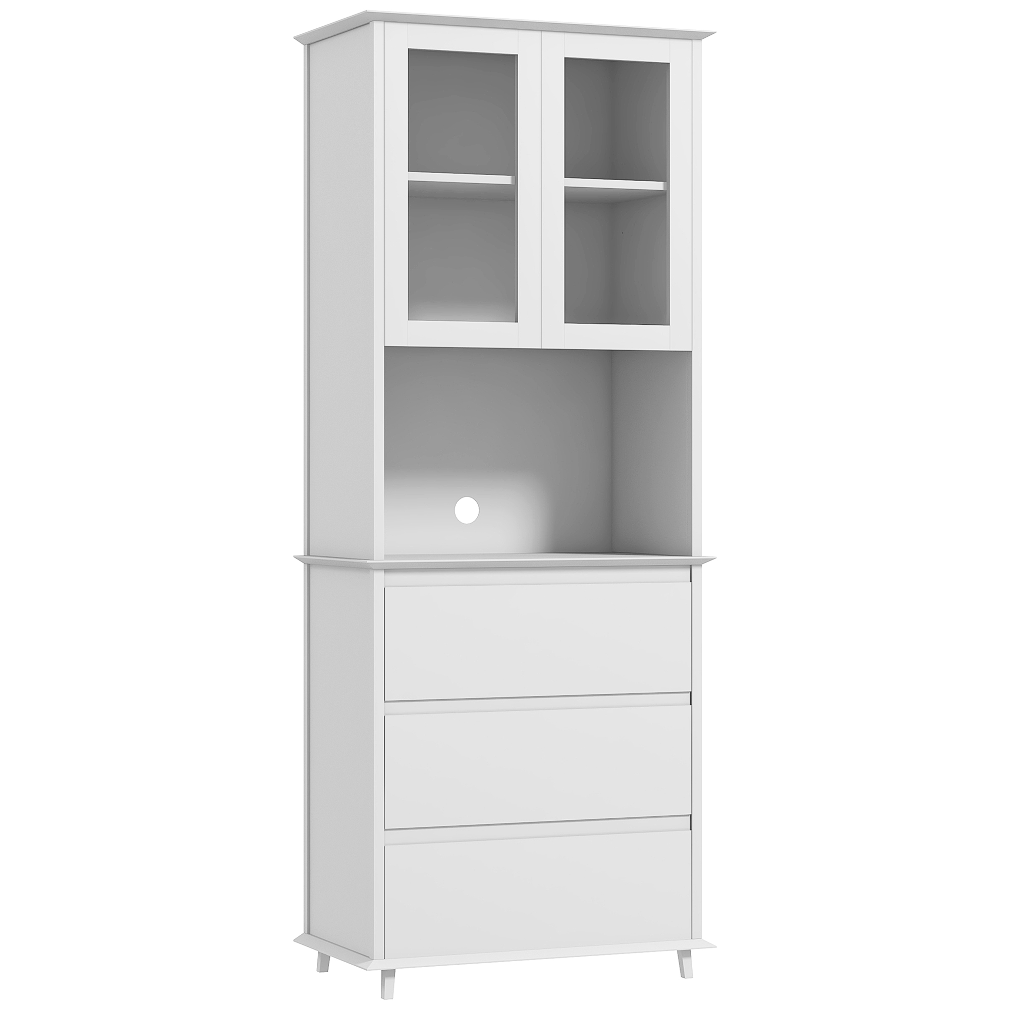 HOMCOM Aparador de cocina HOMCOM con 2 puertas, 3 cajones y nicho central de 68 L x 38 An x 172 Al cm en madera blanca