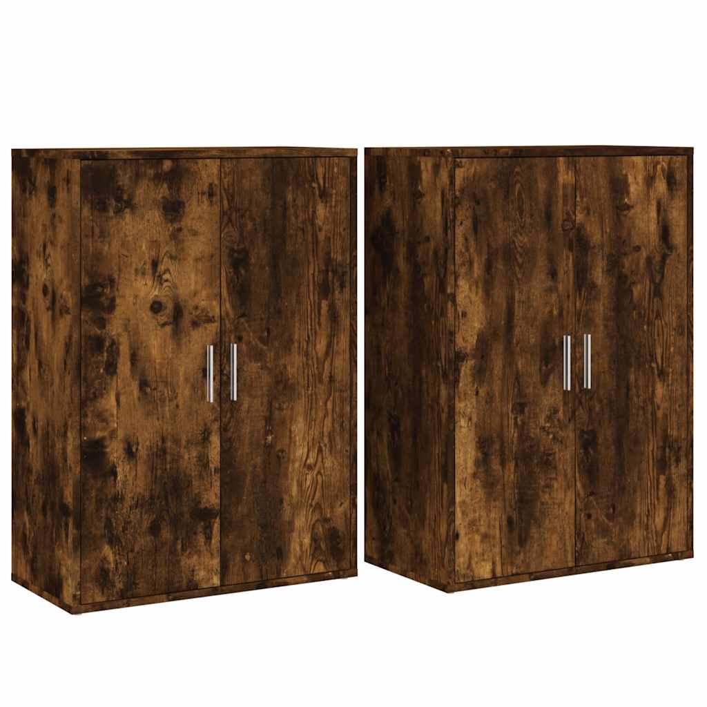 vidaXL Aparadores 2 uds madera de ingeniería 60x31x84 cm en color Roble ahumado/Marrón roble/Blanco y más