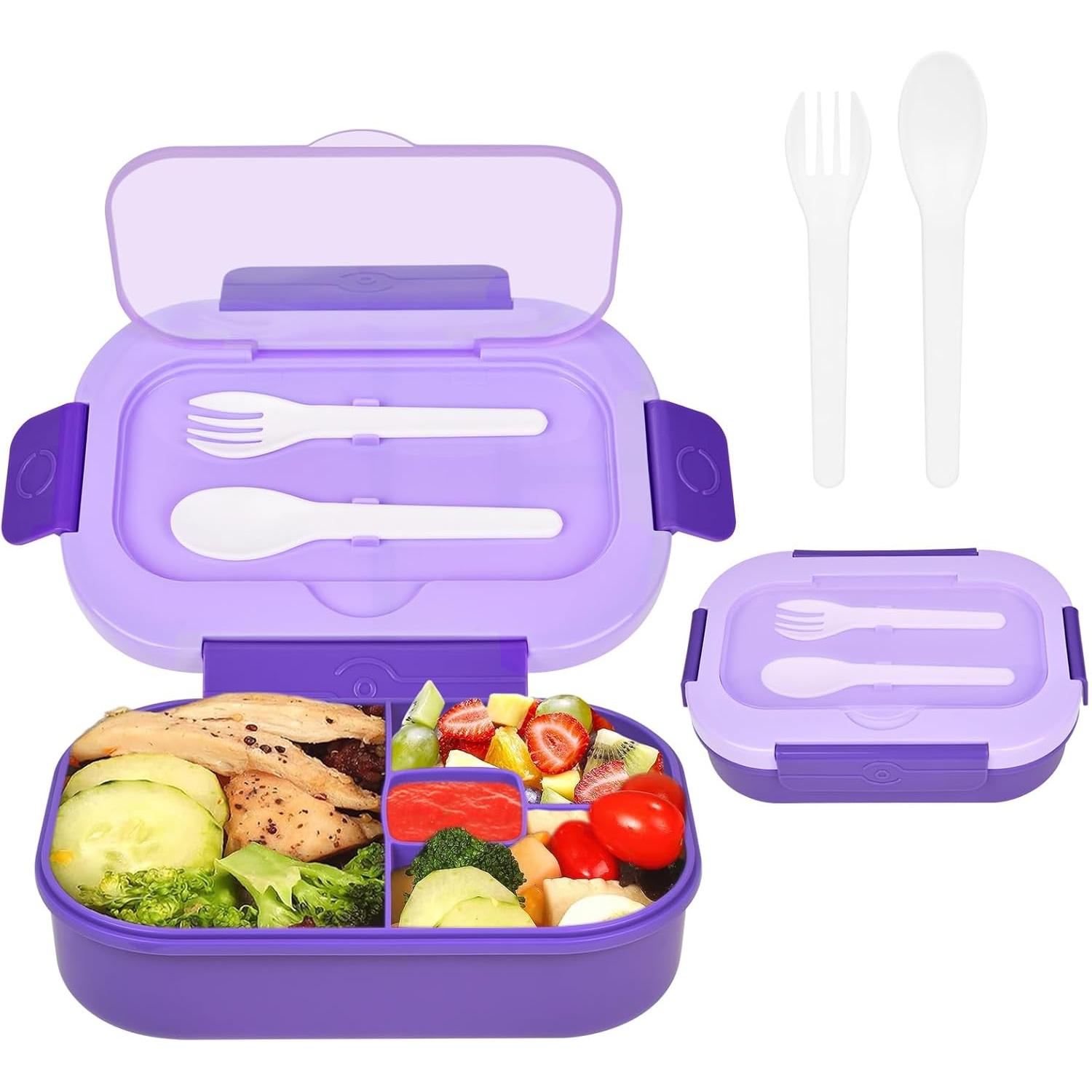 Fiambrera Bento 1300 ml – Hermética y Sin BPA, con 4 Compartimentos, Cuchara y Tenedor, Pegatinas – Apta para Microondas y Lavavajillas – Ideal para Niños y Adultos