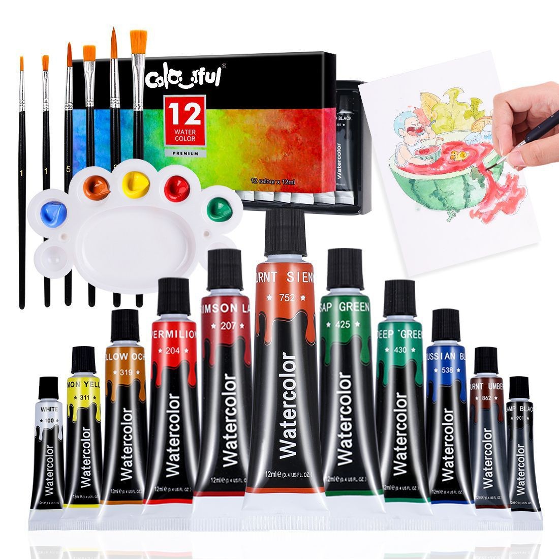 Pintura acrílica en set de 12, 24 o 36 colores (12ml) – Kit para pintura manual, DIY, resistente al agua – Presentación en caja