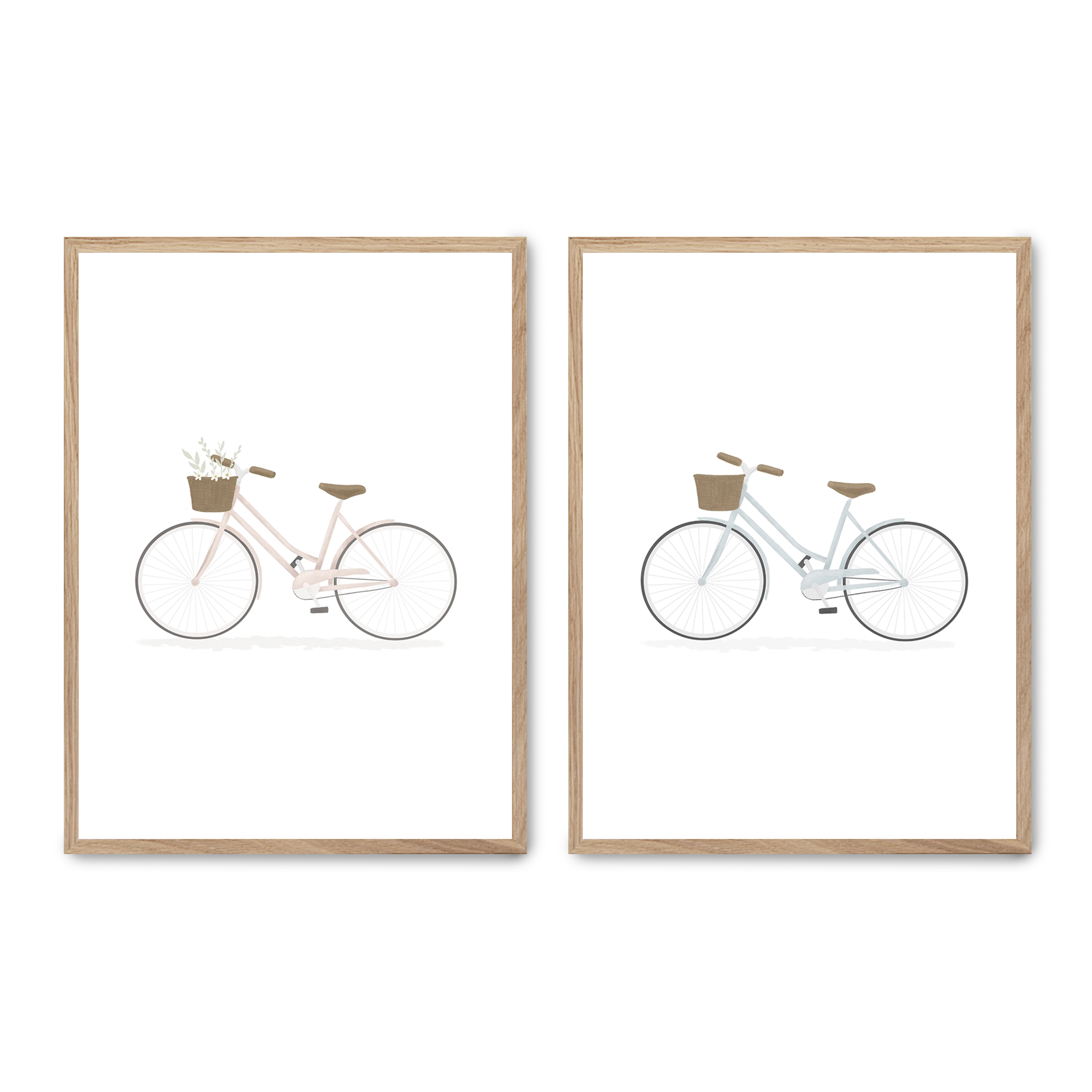 Set compuesto por dos cuadros con marco roble 30x40cm, Póster impreso en papel de calidad premium de 180gr, montado en marco de madera MDF con acabado en color roble, SETS
