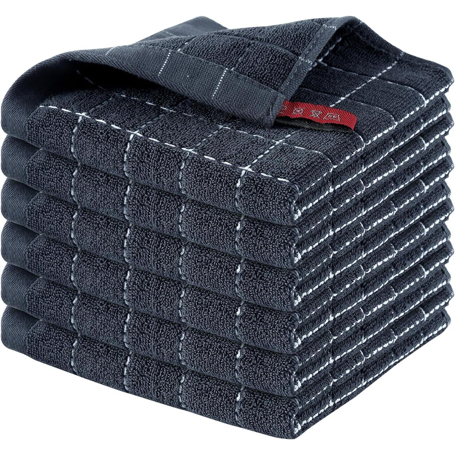 TK 6 Pack Toallas De Cocina De Algodón Puro Terry Ultra Suaves Y Absorbentes Tamaño 12x12 Pulgadas Para Lavar Platos Y Limpieza