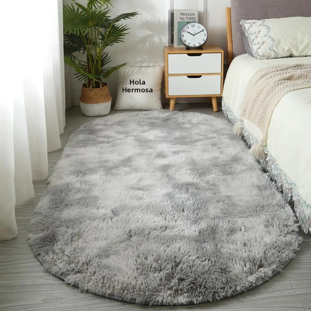TK VIKAMA Alfombra De Silla De Seda Longa Teñida Nórdica Para Dormitorio Y Sala De Estar Alfombra Oval Sencilla Y Moderna Antideslizante Y Resistente Al Desvanecimiento Para Adultos