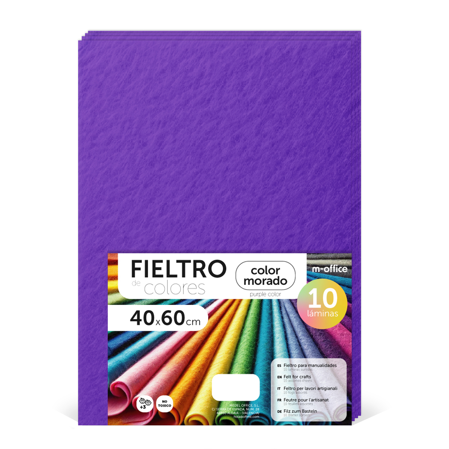 Fieltro para Manualidades, Fieltro de Colores, Suave y Flexible, Material para Costura, Telas Patchwork, Ideal para proyectos DIY, artesanía o decoración, 40x60cm - m-office (morado, 10 uds)