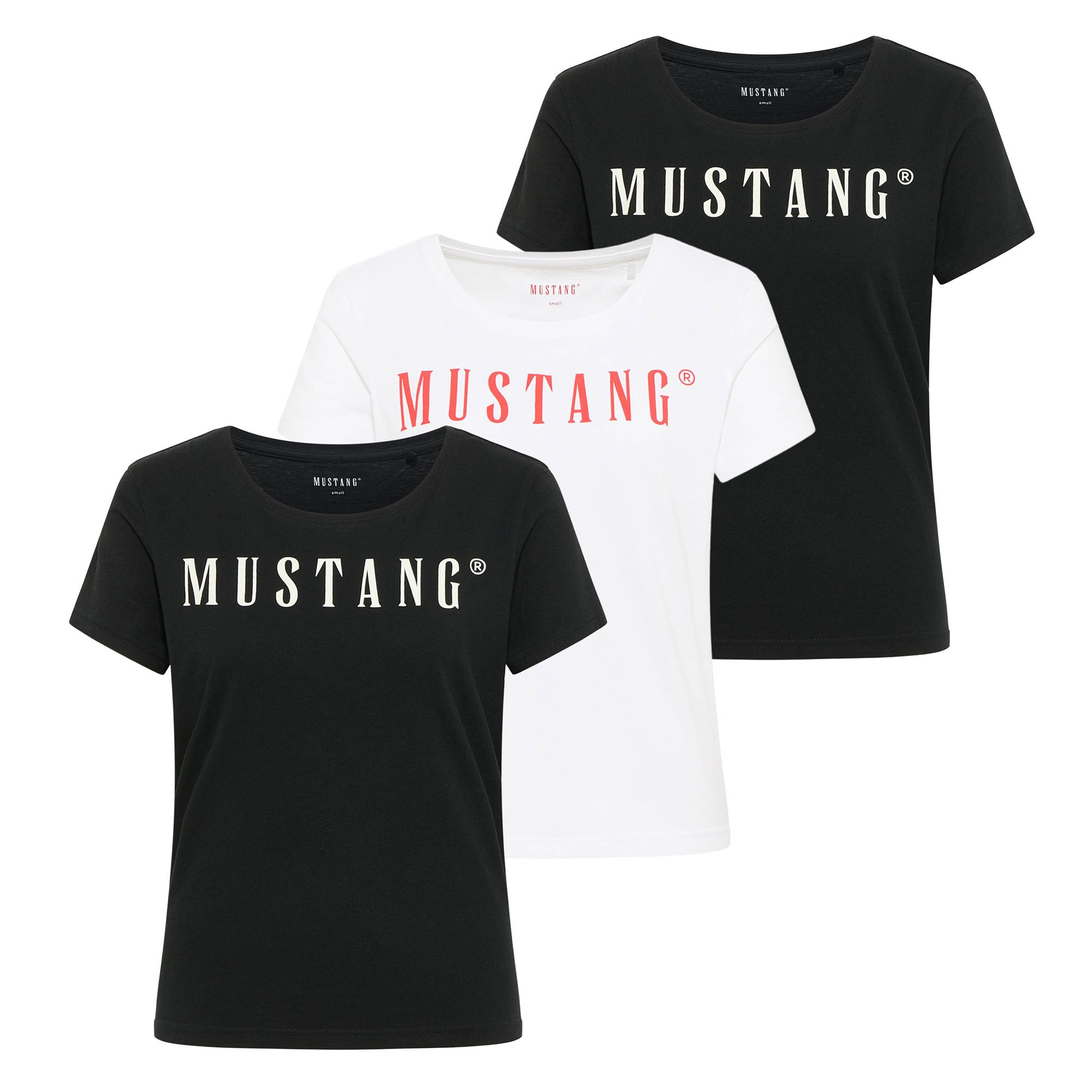 Camiseta Mustang para mujer paquete de 3- Alma, algodón, cuello redondo, logotipo Style Alma 3P