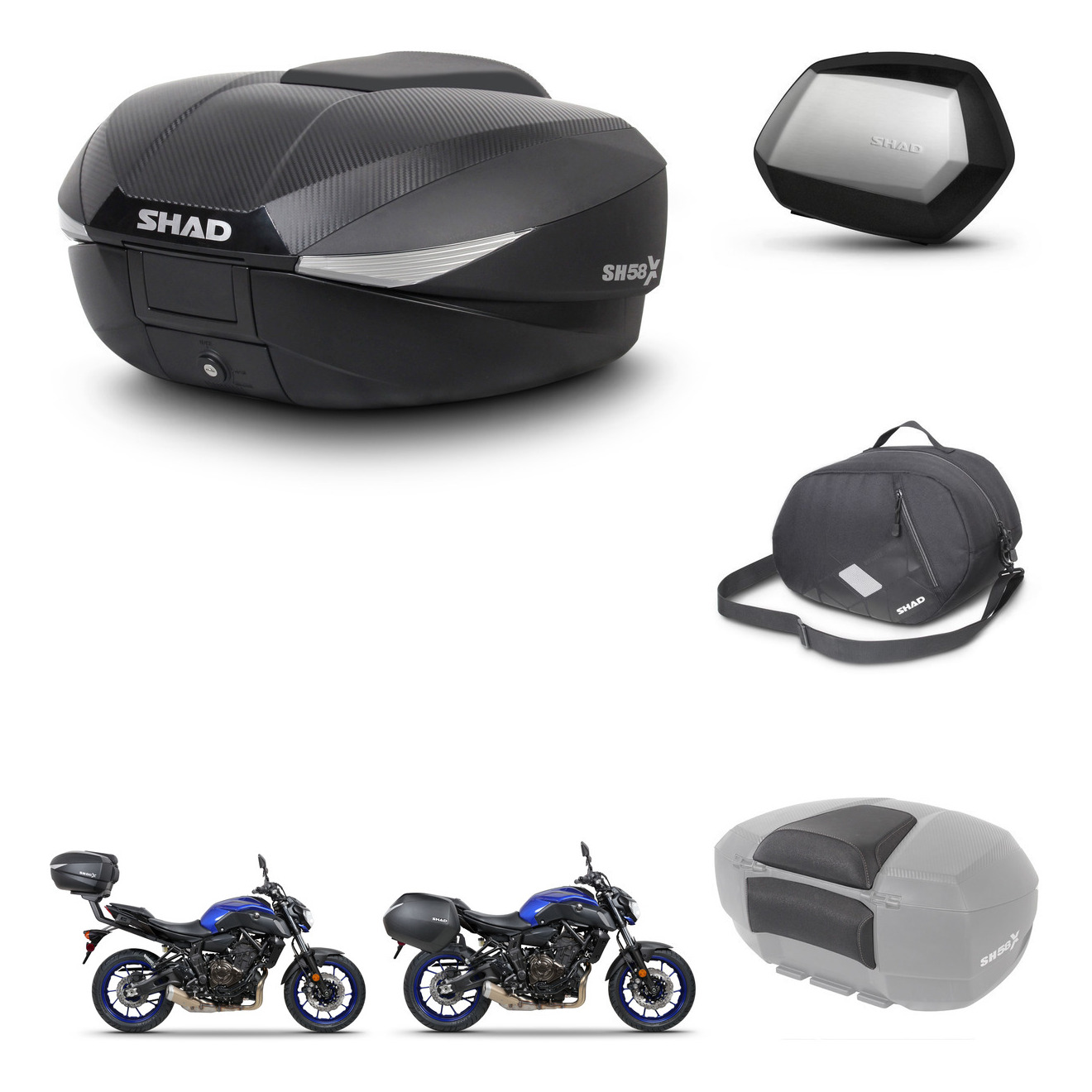 Maletas Laterales + Baul Trasero + Accesorios + Herraje 3P + Herraje Montaje Sh58x Sc Sh35 Premium KIT-260655