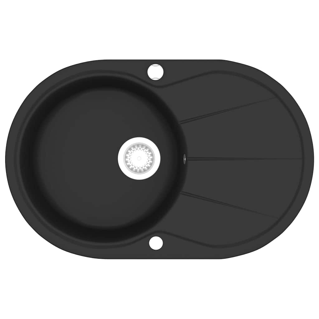 vidaXL Fregadero de cocina de granito de un seno ovalado negro