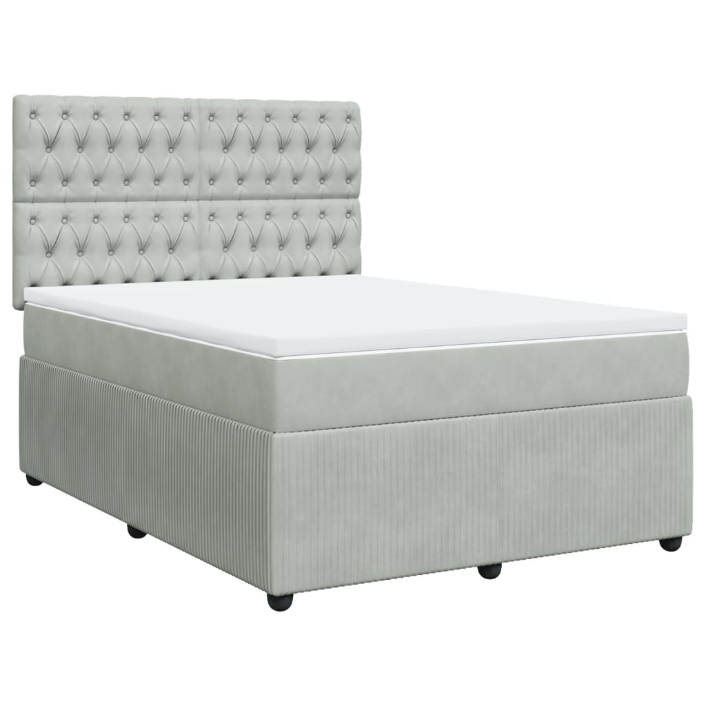 vidaXL Cama box spring con colchón terciopelo gris claro 140x200 cm