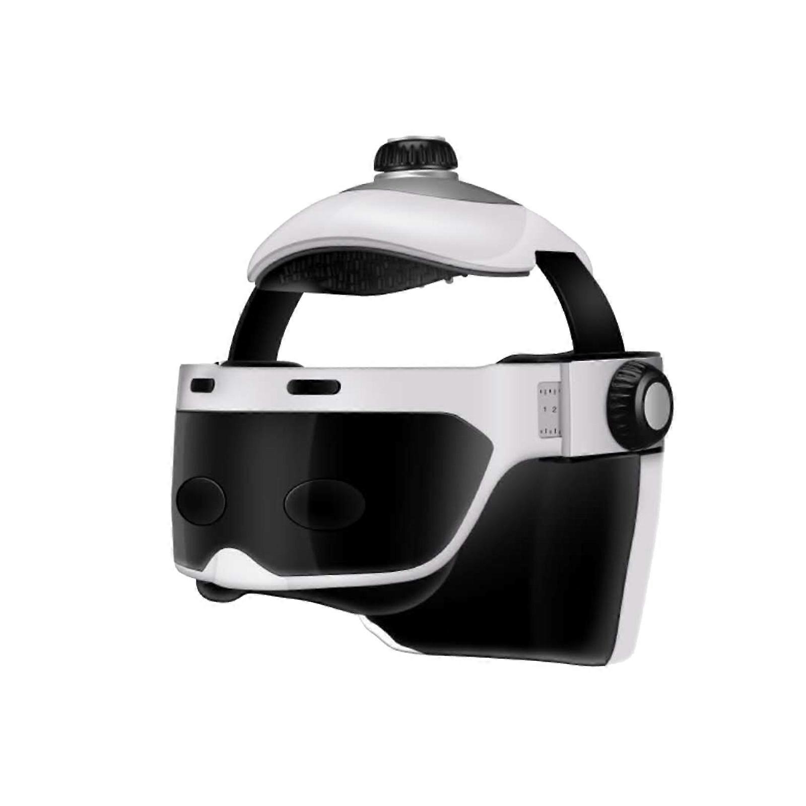 Motorized, eye and neck massage helmet with heat, kneading and vibration functions for headaches, stress relief and deep sleep