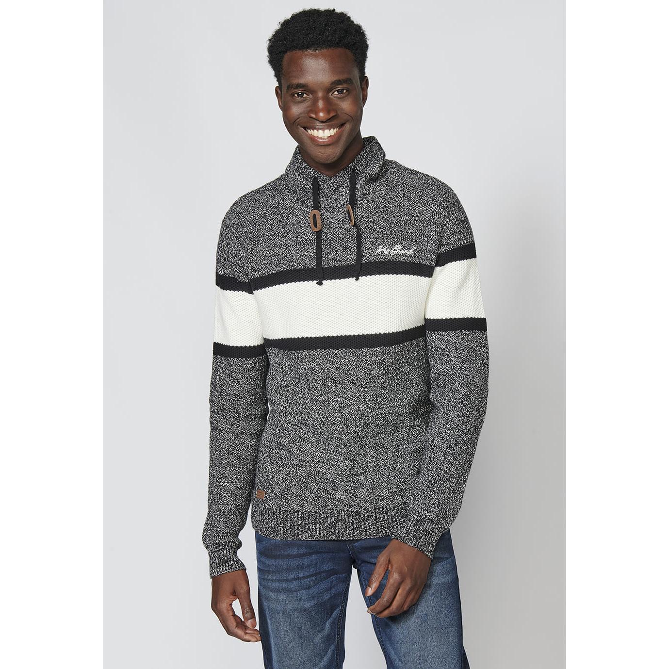 Koroshi - Jersey de punto cuello alto ajustable con cordón para hombre, 100% acrílico, liso y cálido, modelo 2221TR17