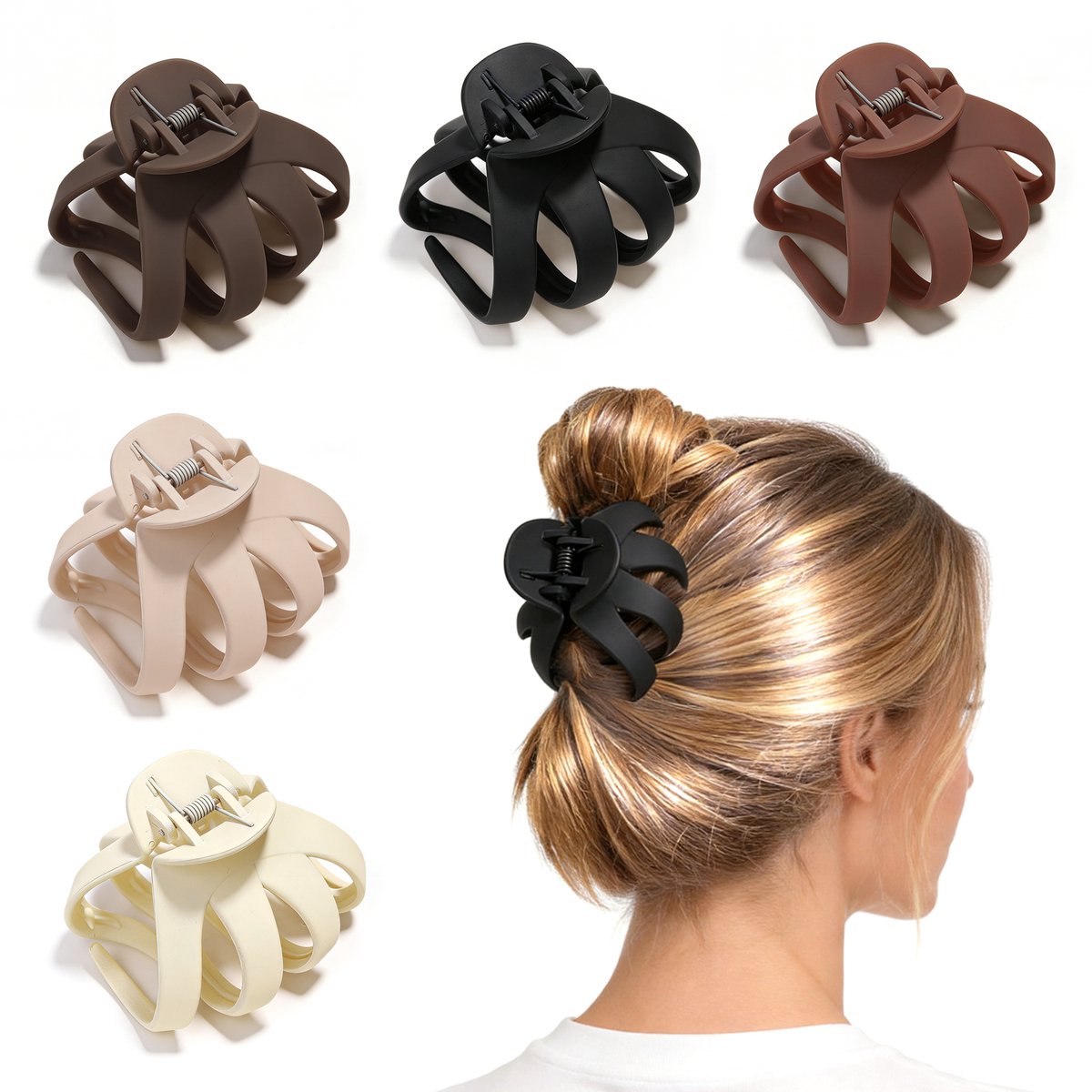 Om Home Pinzas para el cabello - 5 piezas - 8 cm - Pinzas para el cabello para mujer - Pinzas para recogidos - Sujetacables - Accesorios para el cabello - Pinza tipo pulpo - Pinza para la nuca - Adecuada para peinados semirecogidos - Pinzas antideslizante