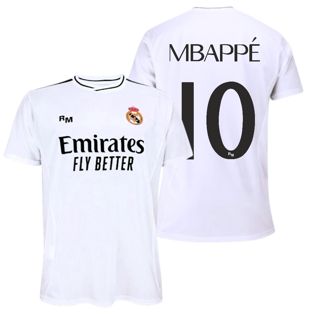 Real Madrid C.F. - Camiseta Fútbol Replica Oficial Temporada 24-25 | Blanca | Mbappé 10 | Equipación Aficionado Transpirable | Camiseta Futbol Hombre Niño | Diseño Deportivo Real Madrid