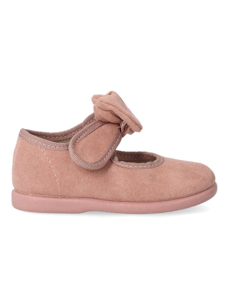 PEKE'S By Vanessa - Bailarinas para niña con velcro y lazo decorativo, fabricadas en serratex sintético, suela de goma antideslizante y flexible color rosa