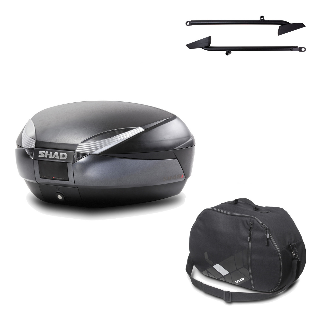 Baul Trasero + Herraje Montaje + Bolsa Interna Sh48 Dark Grey Premium KIT-189668