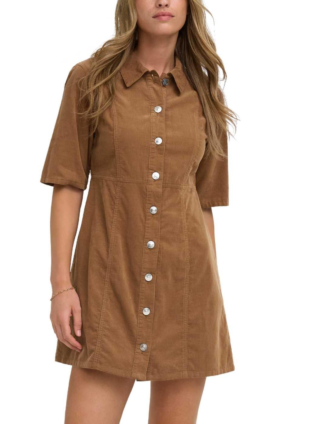 Vestido corto Only Laime camel de pana para mujer