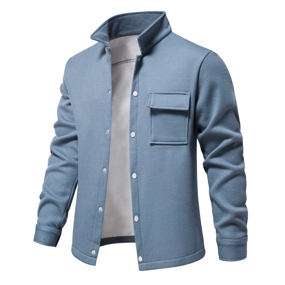 TK Chaqueta tipo cárdigan para hombre, de punto gofre grueso con forro polar, cuello y bolsillos, ideal para otoño/invierno.