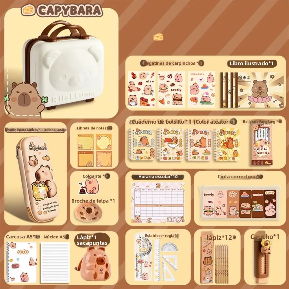 TK Juego De Suministros Escolares Con Estuche De Lápices De Gran Capacidad En Forma De Capibara Regalo Para Comienzo Del Año Escolar Para Estudiantes