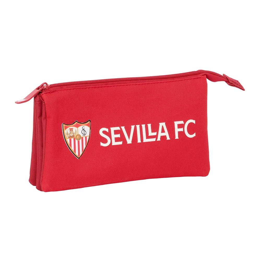 SAFTA | Portatodo Rectangular Sevilla FC Resistente al Agua Portatodo Escolar Infantil y Juvenil con 1 Compartimento y Cremallera, Estuche Escolar Infantil Poliéster con Escudo, Anilla para Colgar