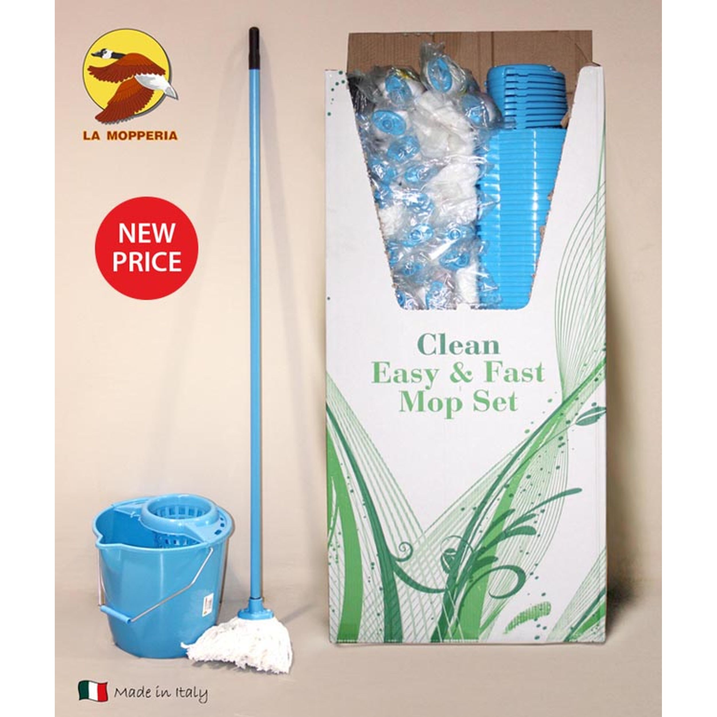 Inde - Cubo Escurridor 12L + Palo + Fregona, Prensado Eficiente, Fácil Almacenamiento, Resistente y Duradero, Diseño Innovador, Compacto