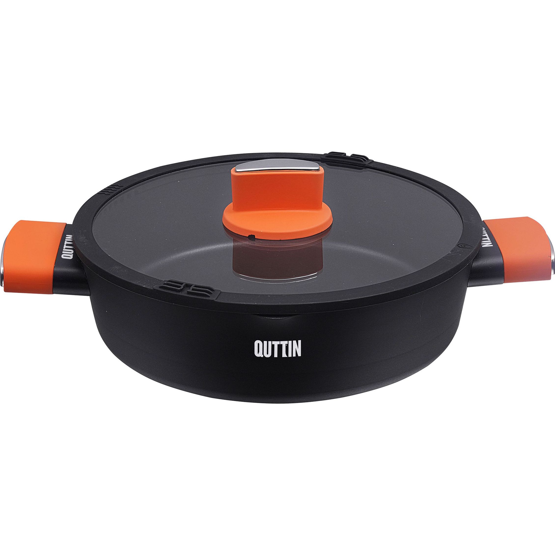 Quttin - Cacerola Baja 26cm Aluminio Forjado con Tapa, Colección Gastro (Apta para Todo Tipo de Cocinas) - Resistente y Antiadherente - Diseño Ergonómico y Versátil