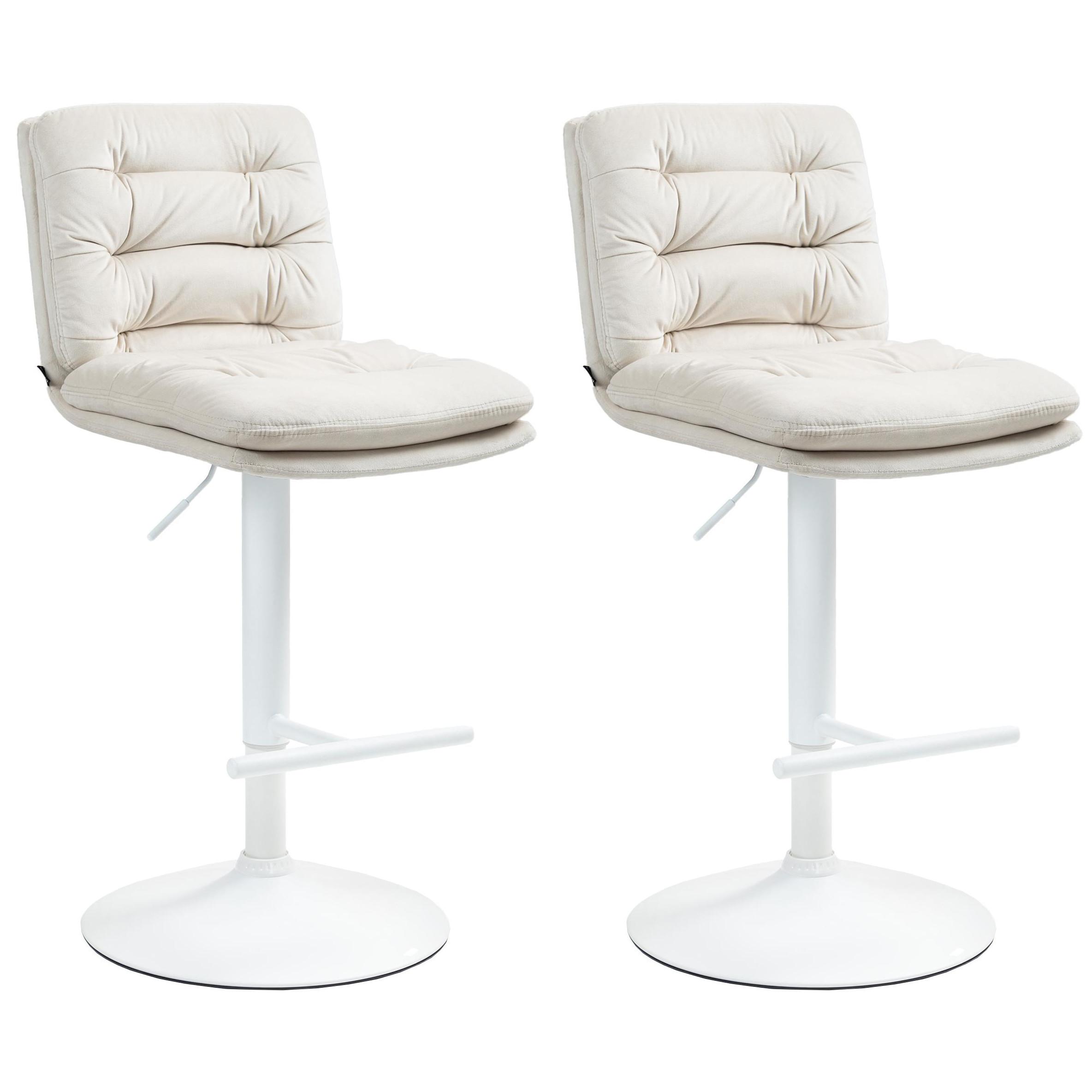 Set de 2 taburetes de bar Damar en terciopelo Crema,Blanco