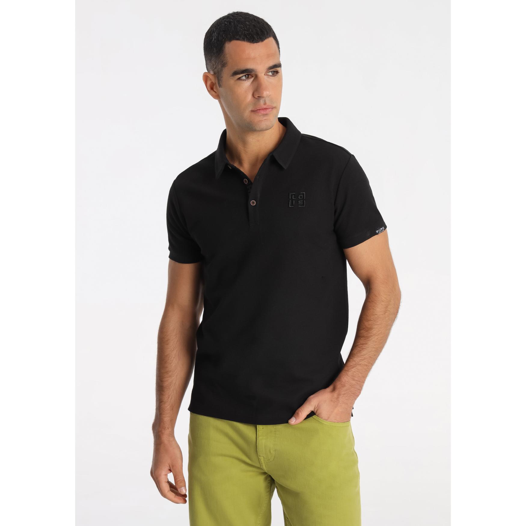 LOIS JEANS - Polo de Algodón Mercerizado con Bordado en Pecho Negro