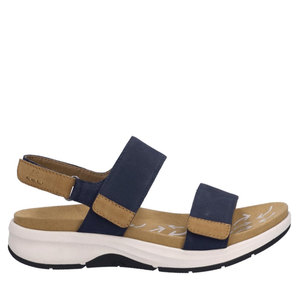 Cómoda  Sandalia mujer Josef Seibel ESTELLE-04 en suave nubuck azul. Ajuste velcros. Plantilla anatómica extraible. Línea ergonómica iGoDynamick con soporte estabilizador Altura 3,5 CM Referencia 97304380531