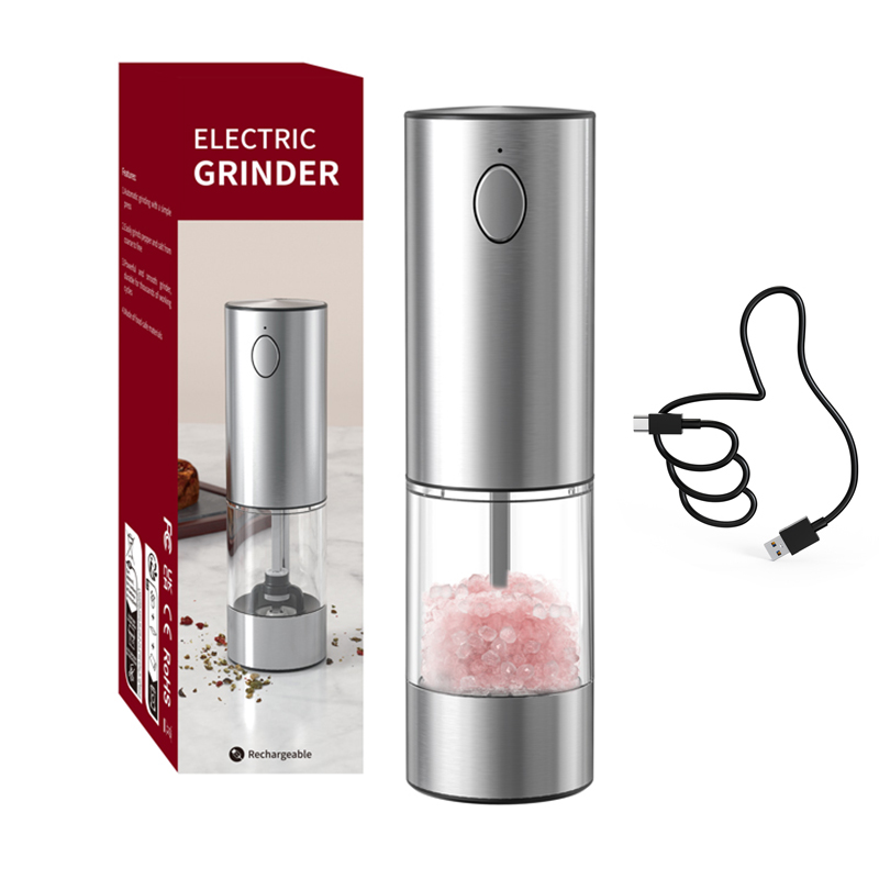 TK Molinillo de pimienta eléctrico automático, molinillo de sal y pimienta recargable por USB, molino de especias ajustable sin aspereza, herramientas de Gadget de cocina