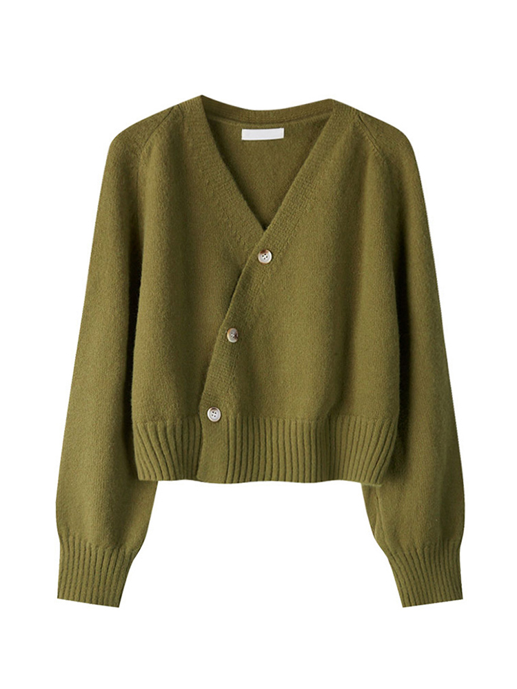 TK Cardigan De Punto Para Mujer Otoño Invierno Con Botones Asimétricos Cuello En V Manga Larga Suéter De Cashmere Suave Y Suave Estilo Coreano