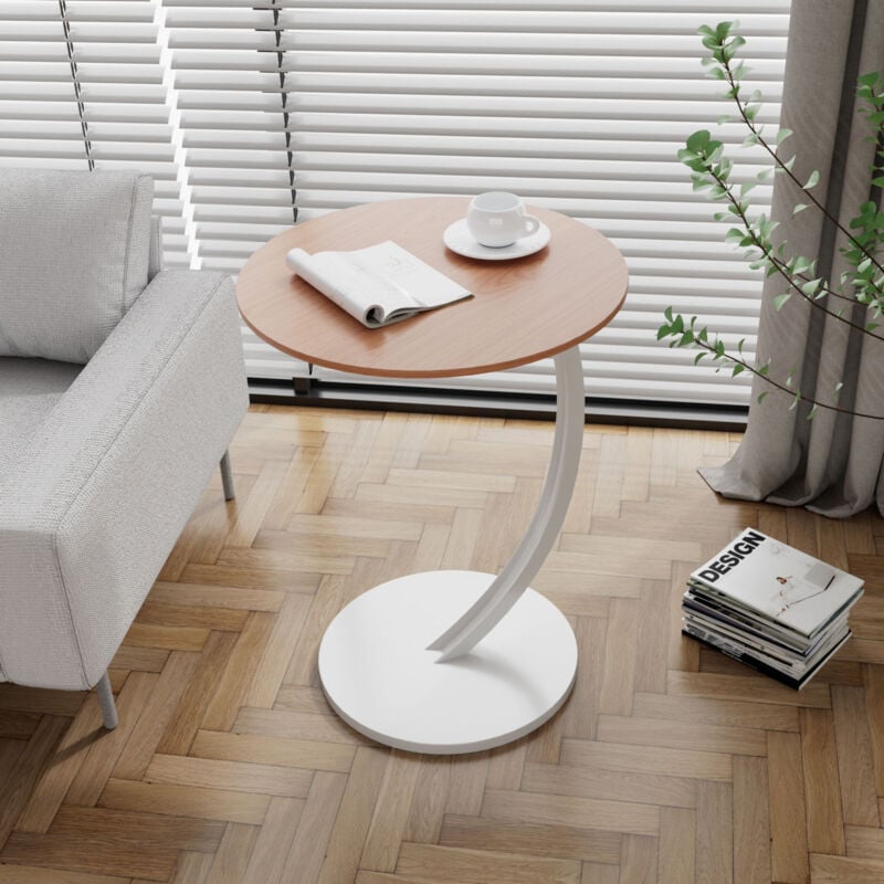 CA Mesa auxiliar pequeña, mesa de centro, mesa de noche para dormitorio, mesa de centro de 60 x 40 x 38 cm, mesa de centro compacta, fácil de montar, para sala de estar, balcón y oficina (color madera + blanco).