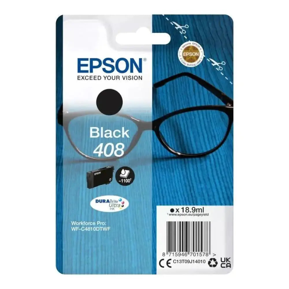 Epson - Cartucho de tinta negro Durabrite Ultra 408 de 18,9 ml para impresoras WorkForce Pro WF-C4310DW y WF-C4810DTWF, hasta 1100 páginas