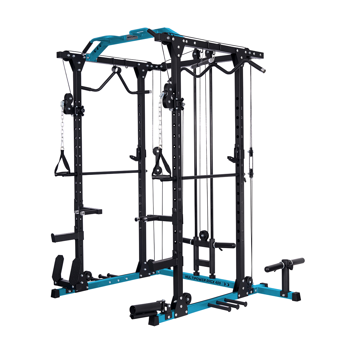 BEHUMAX - Multipower Rack 400 con poleas 2:1 landmine y barra olímpica para gimnasio en casa
