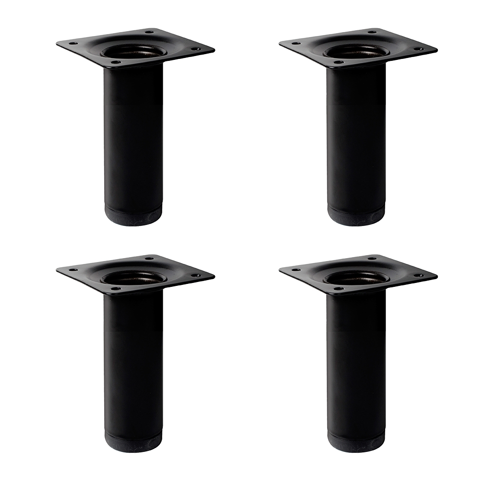 4 un. Pata pie redonda para Mueble en acero diametro 30mm altura 100mm pintura negra con regulador Nivelador de 15-25mm