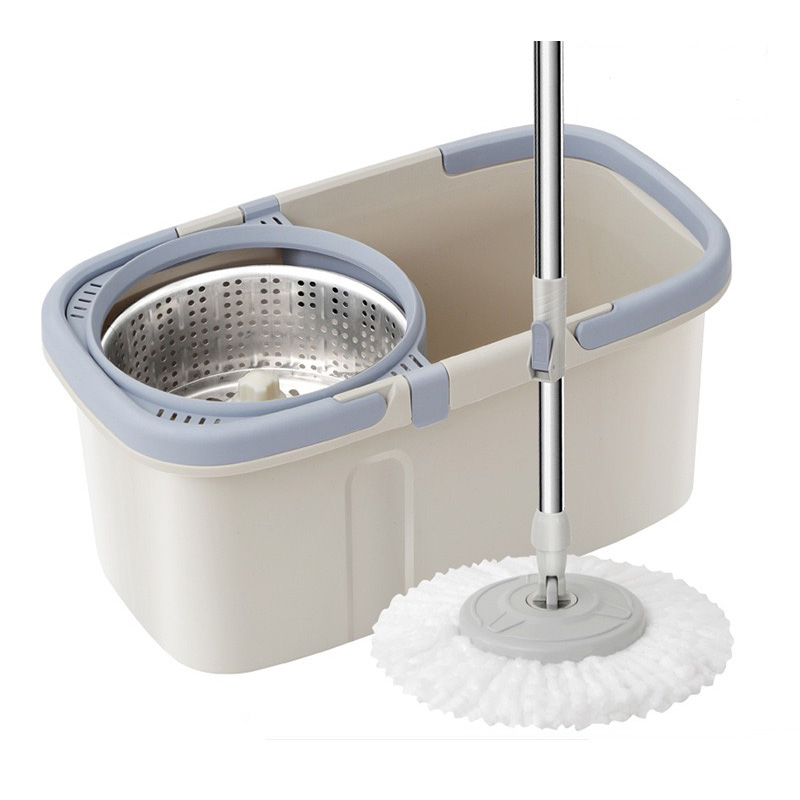 360° Rotating Retractable Mop with Bucket, Double Drive Stainless Steel Round Mop, Automatic Wet and Dry Home Cleaning Tools, 2 Refills