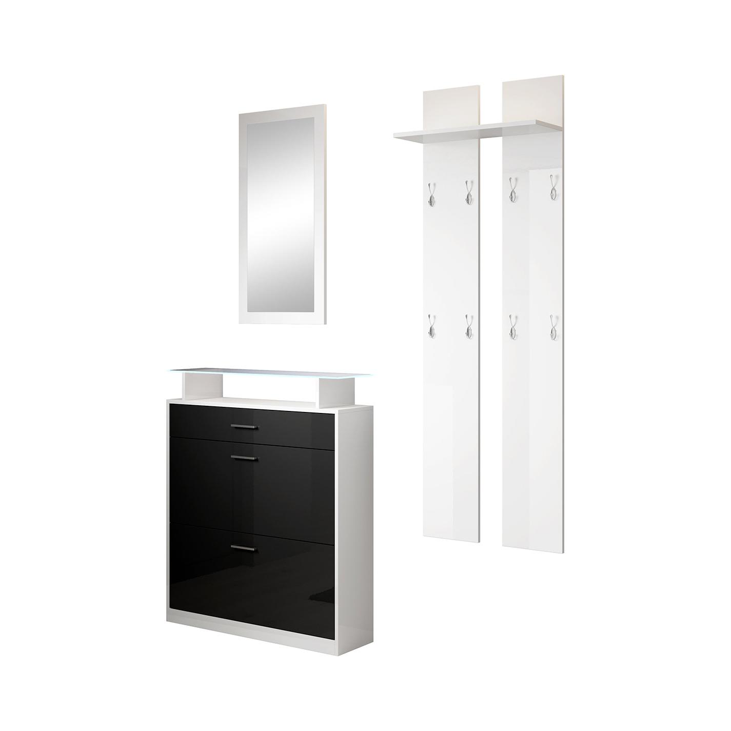 Muebles Bonitos - Conjunto recibidor 3 en 1 Paola con zapatero, perchero y espejo LED para entrada, diseño moderno y funcional