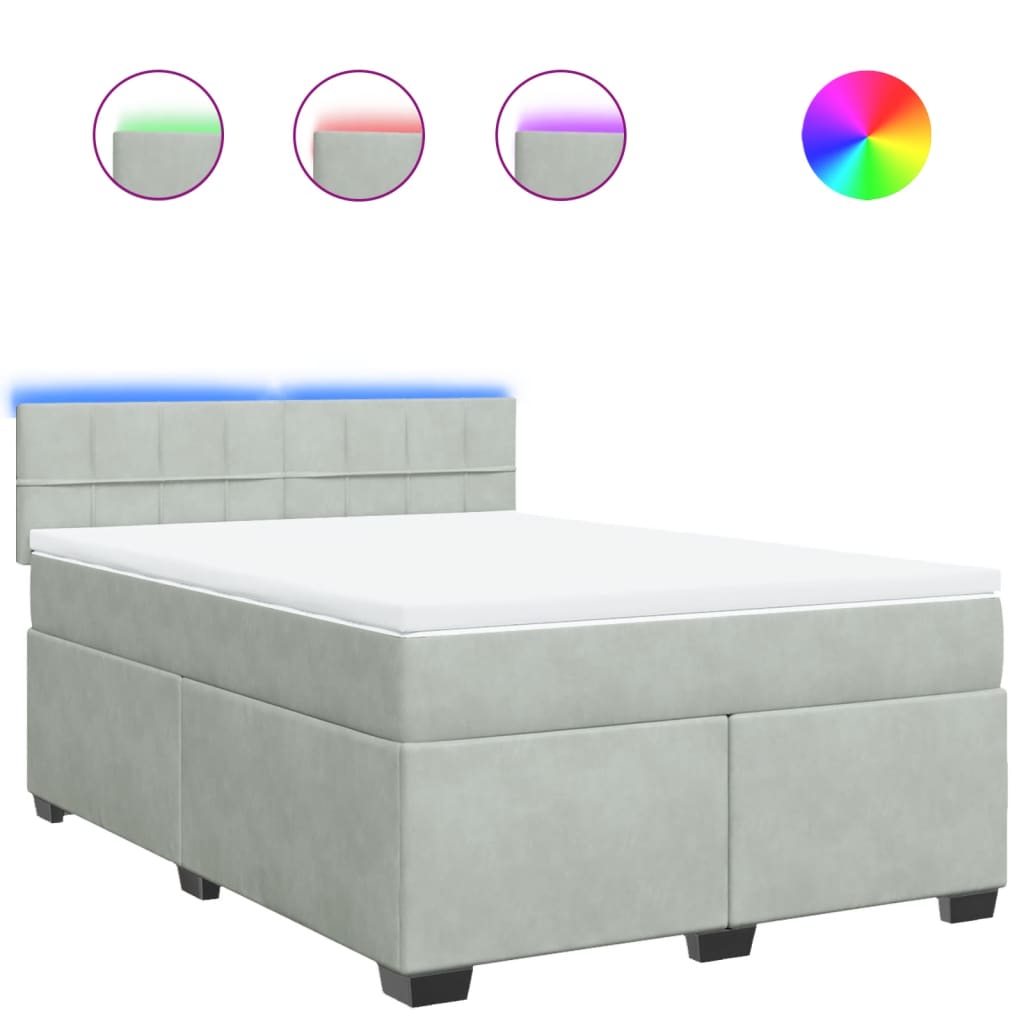 vidaXL Cama box spring con colchón terciopelo gris claro 140x200 cm