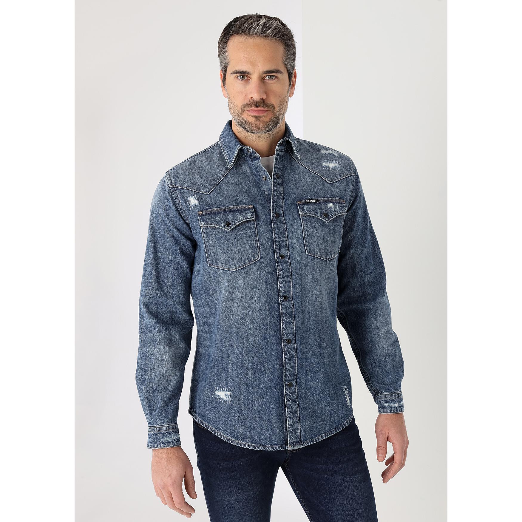 SIX VALVES - Sobrecamisa tejana con detalles rotos
