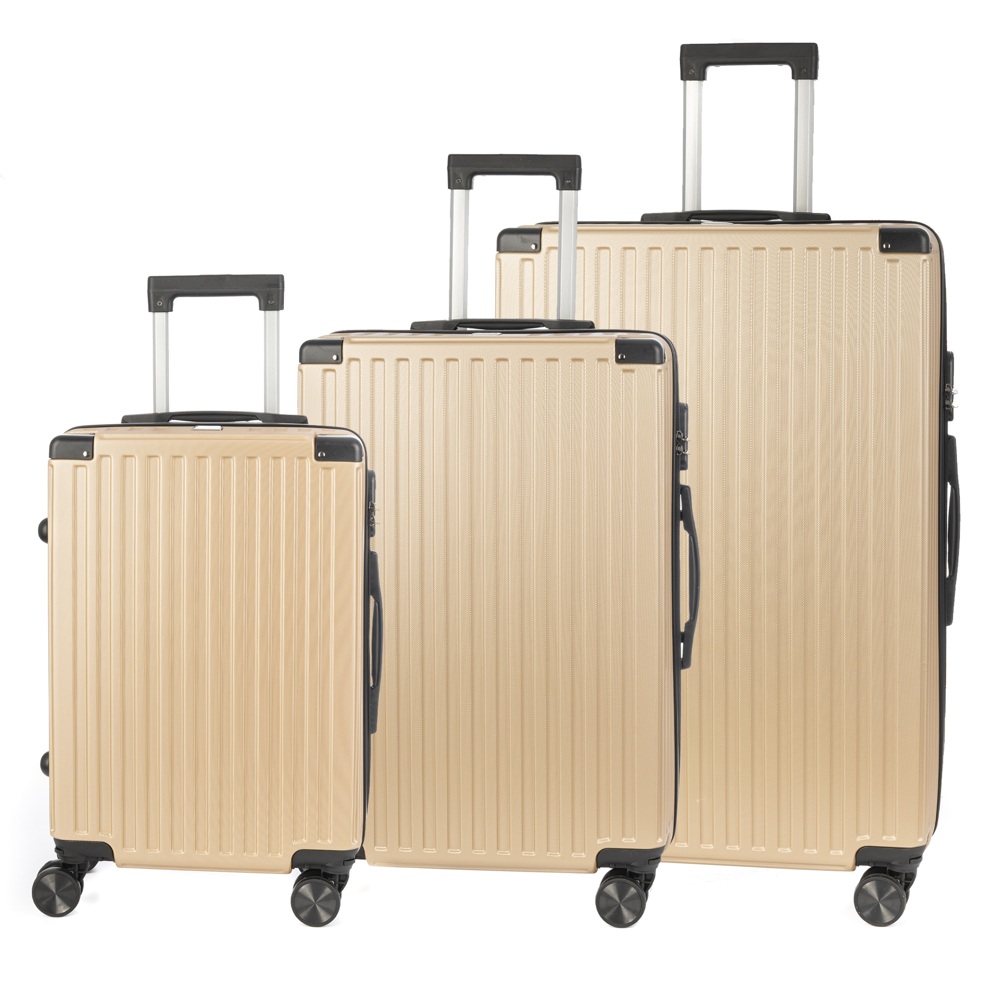 DAM Juego de 3 maletas Trolley, en material ligero ABS de alta resistencia con esquinas reforzadas. Cerradura numérica y 4 ruedas dobles extraíbles y giratorias 360°. 51x30x77Cm