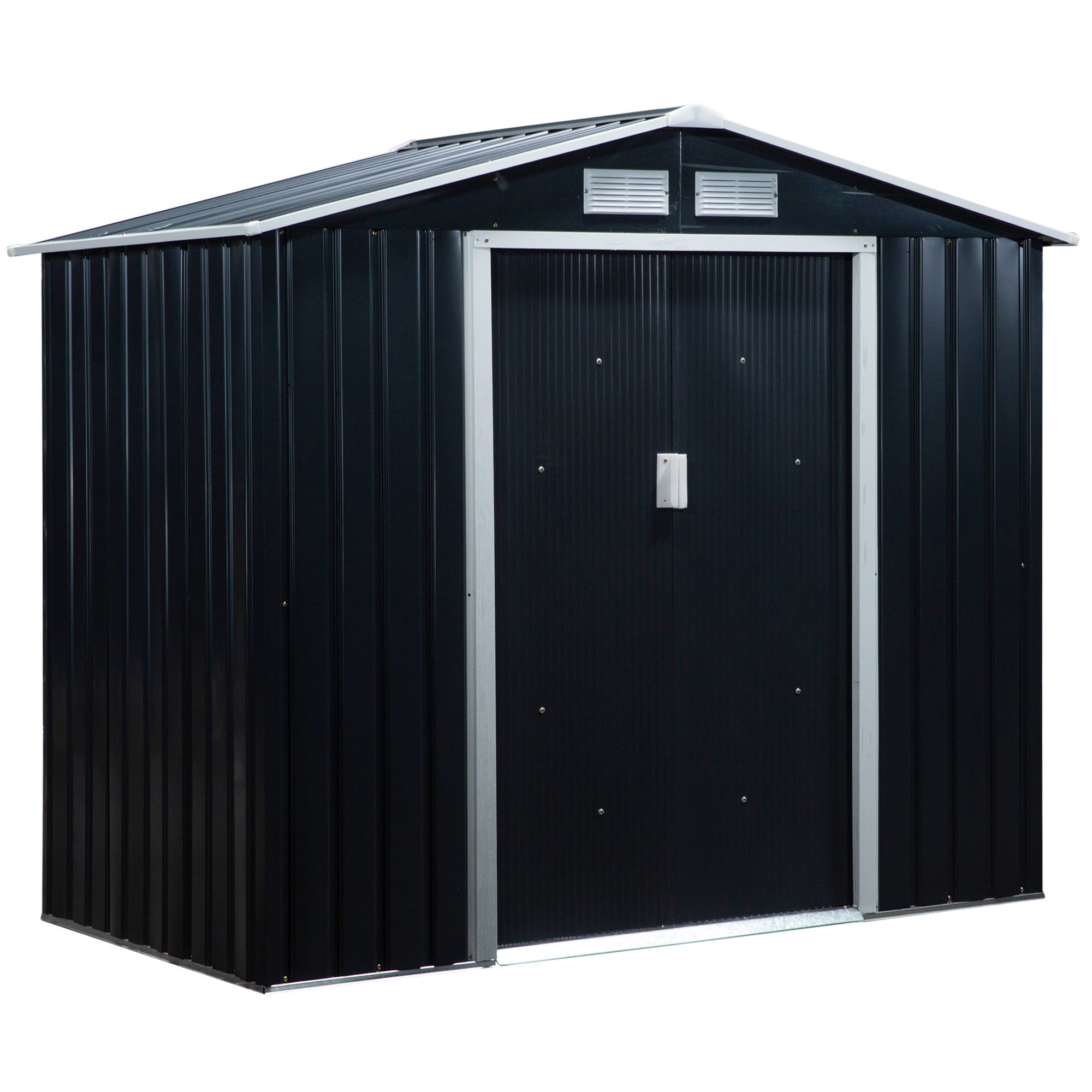 Outsunny Caseta de Jardín Exterior, 2,5 m² 213x130x185 cm, Cobertizo de Jardín Exterior Metálico con 2 Puertas Correderas, Base Refuerzo (Suelo NO Incluido) y 4 Ventanas, Madera Natural