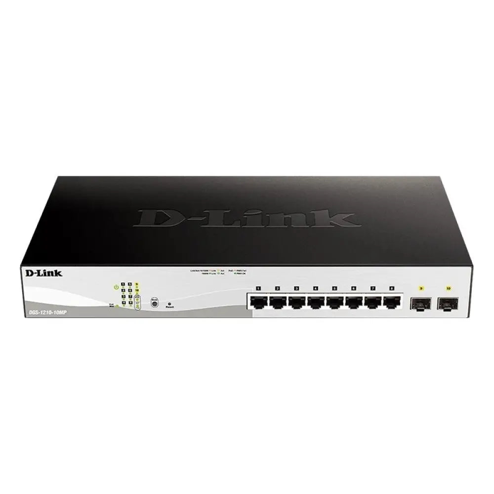 D-Link - Switch gestionado L2 DGS-1210-10MP/E con 8 puertos PoE+ (130 W), 2 ranuras SFP y administración web para redes empresariales