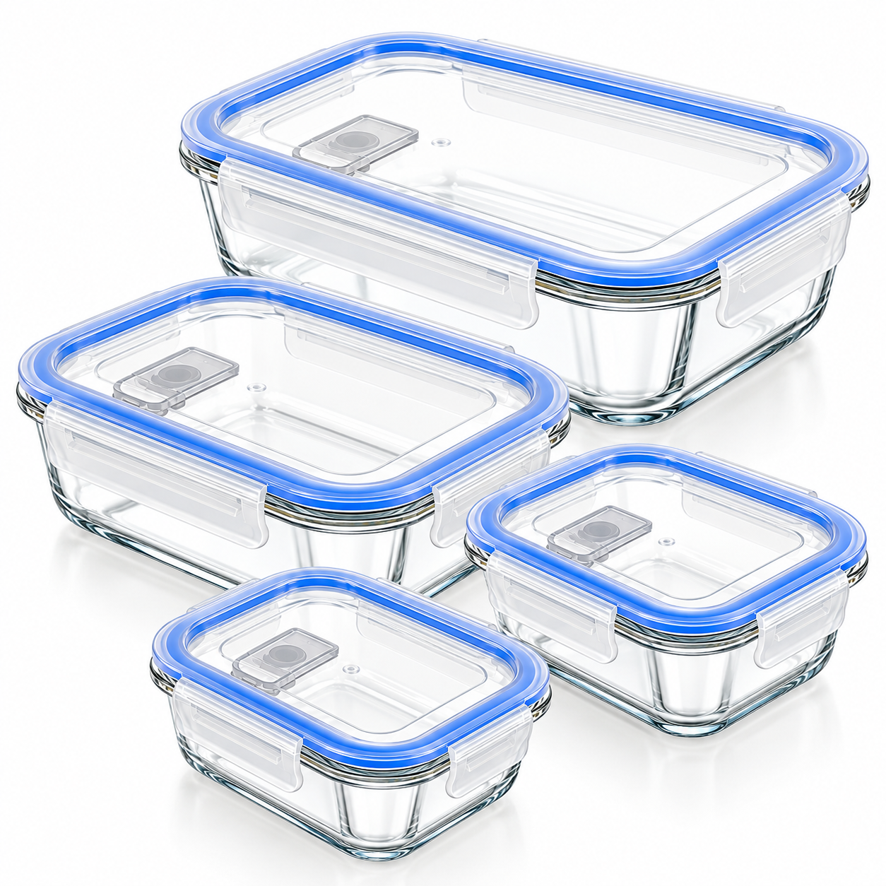 Fiambreras de crisal transparente, Recipiente de vidrio hermético rectangular con tapa y junta de silicona, ideal para conservar alimentos frescos en nevera