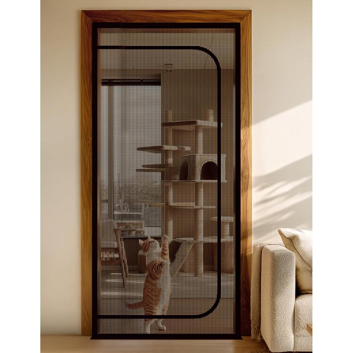 Om Home Cortina para puerta - Cortina a prueba de gatos - Mosquitera para puerta - Puerta con mosquitera - Puerta con mosquitera para mascotas - Con cremallera - Ideal para sala de estar, cocina y dormitorio - Color negro - 100 x 210 cm