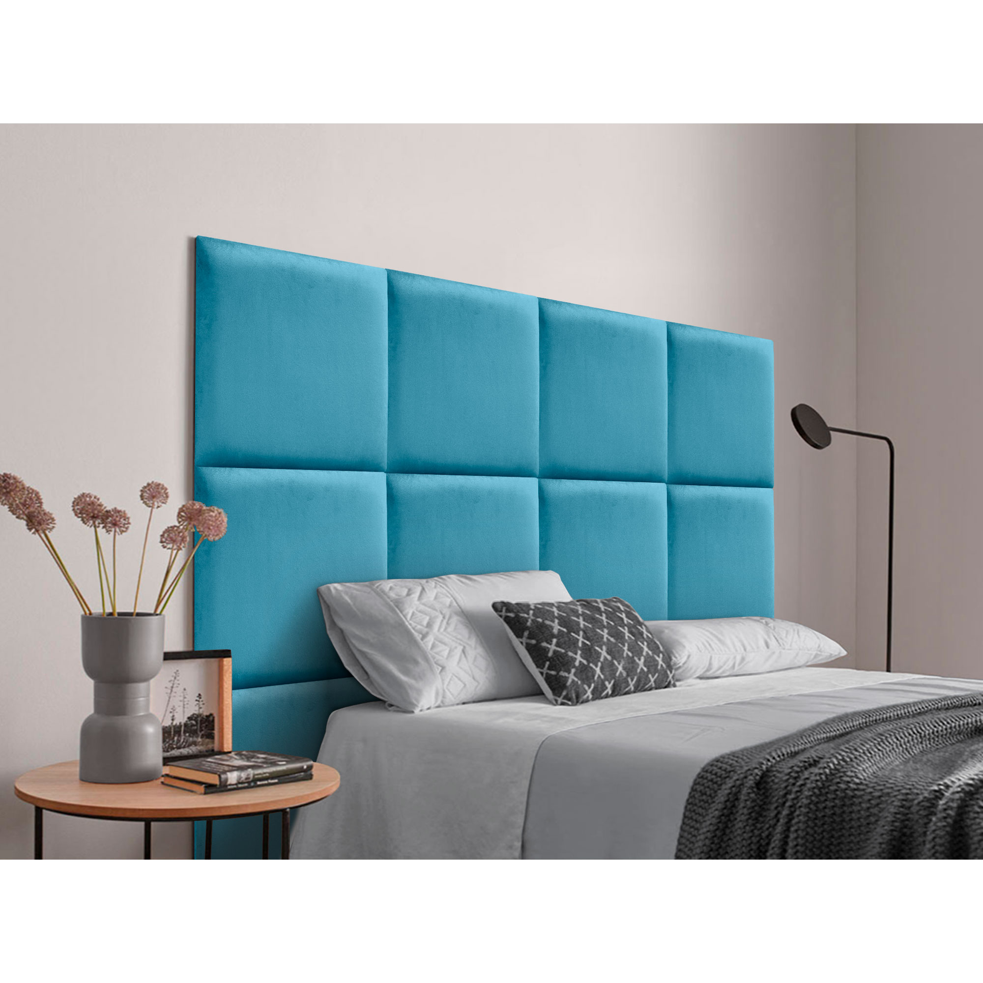 DHOME Cabecero Tapizado Compuesto de Paneles Autoadhesivos Intercambiables de Terciopelo Premium Cama Lujo Dormitorio Acolchado Segunda Gama de Colores