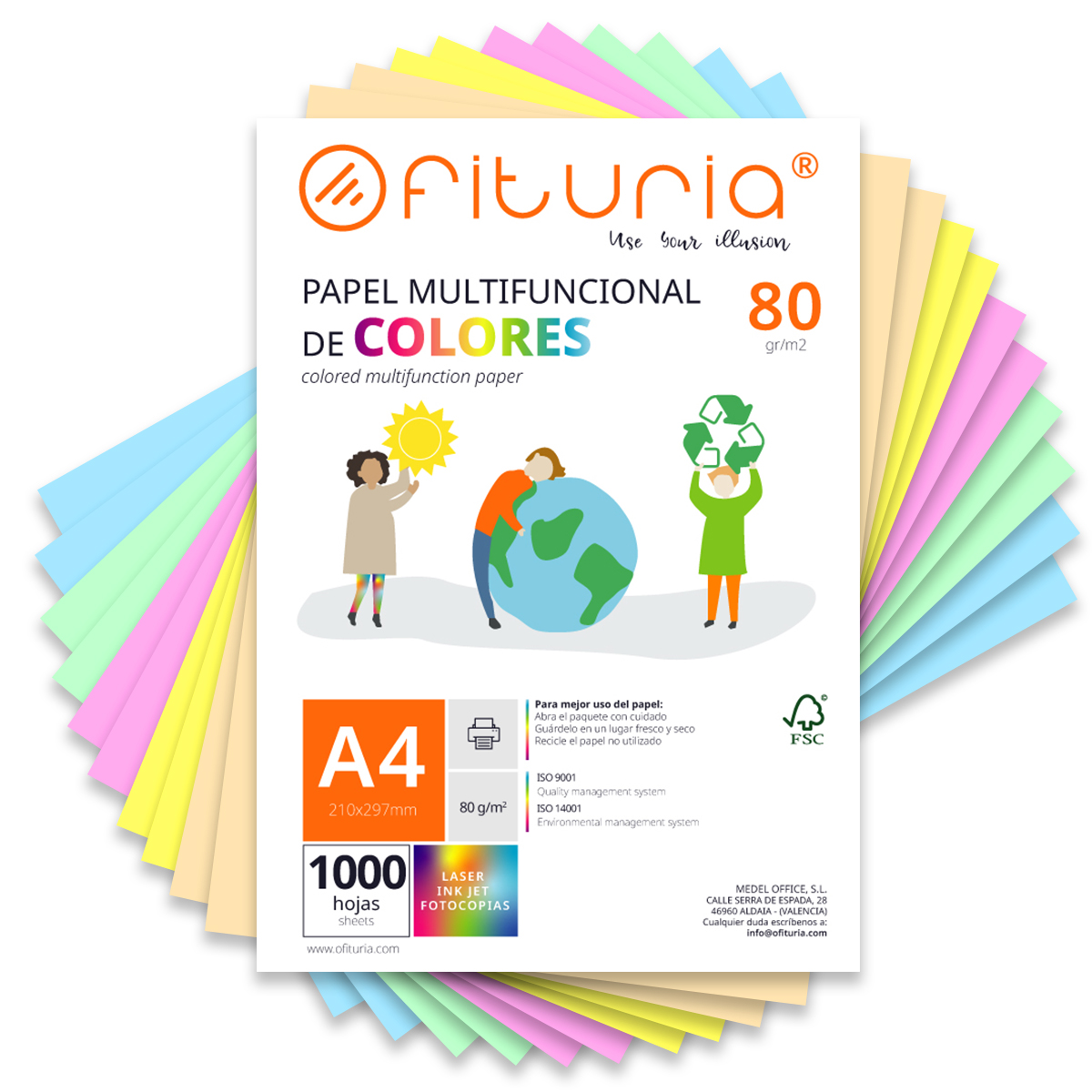 Folios de Colores, Packs de Hojas A4 80gr – Papel de Colores para Manualidades, Impresora, Scrapbooking – Folios Colores – Ideal Origami, Papiroflexia, Oficina y Escuela