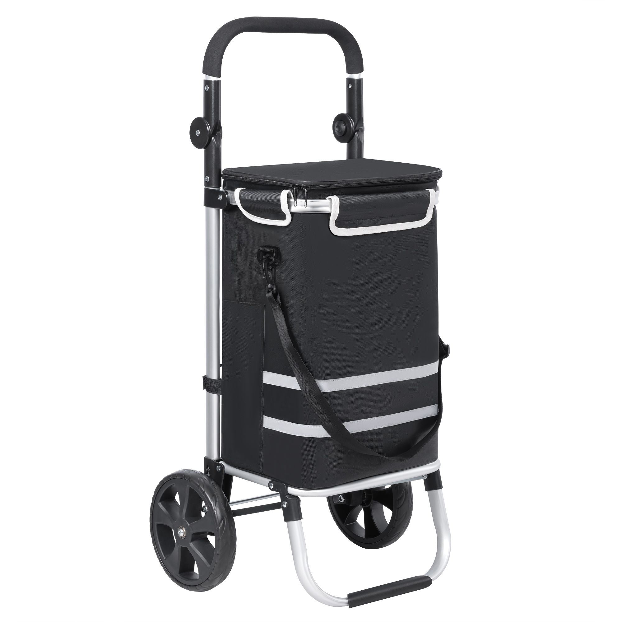 Carrito de Compras Plegable T-Lovendo con Diseño en Aluminio, Bolsa Térmica Aislante y Ruedas Grandes para Mayor Comodidad