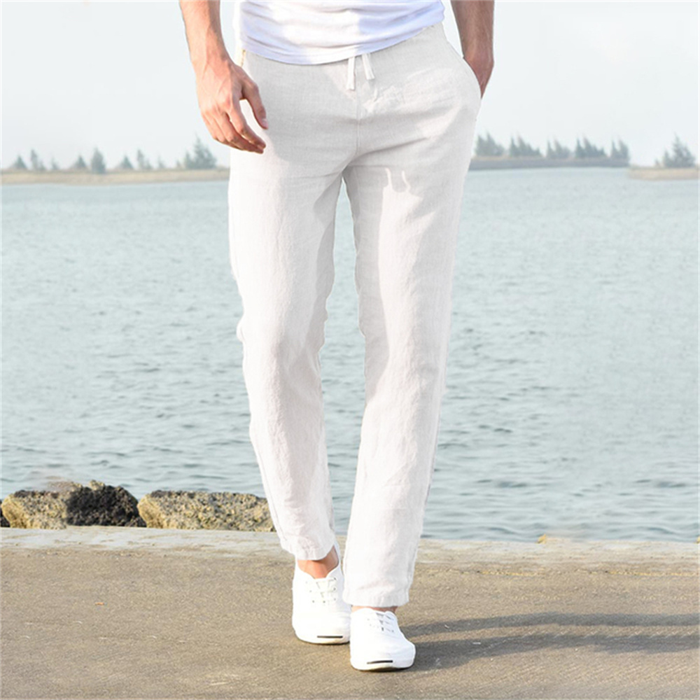 TK Pantalones De Lino De Algodón Para Hombre Otoño Nuevos Transpirables De Color Sólido Fitness Streetwear Talla S-3XL